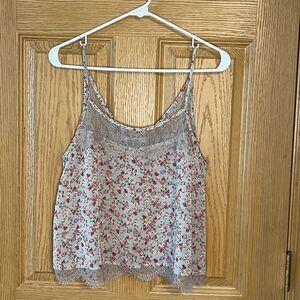 Pull&Bear Floral Lace Gray Tank Top Small